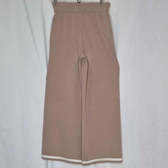 Tahari Pull-On Wide Leg Pants Elastic Waistline Ankle Slit Colorblock - Size S/6 - Picture 2 of 11